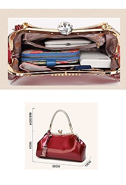 Patent Jewel Top Framed Satchel