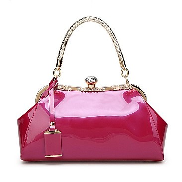 Patent Jewel Top Framed Satchel