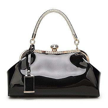 Patent Jewel Top Framed Satchel