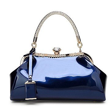 Patent Jewel Top Framed Satchel