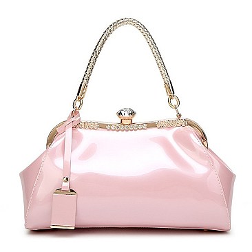 Patent Jewel Top Framed Satchel