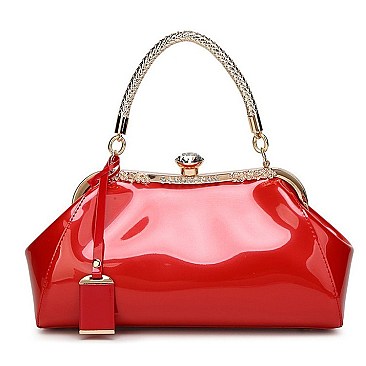 Patent Jewel Top Framed Satchel