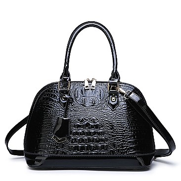 FASHION SHELL-SHAPED LUXURY CROC SATCHEL HANDBAG