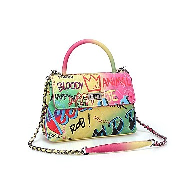 Large Graffiti Quilted Top-Handle Satchel Purse