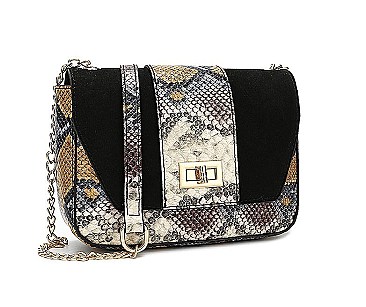 SNAKE PRINT TURN LOCK CROSS BODY