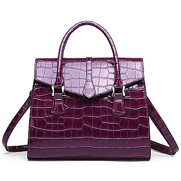 ELEGANT CROCODILE SKIN PATTENT SATCHEL