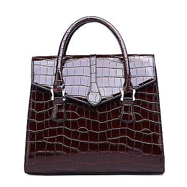 ELEGANT CROCODILE SKIN PATTENT SATCHEL