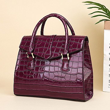 ELEGANT CROCODILE SKIN PATTENT SATCHEL