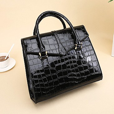 ELEGANT CROCODILE SKIN PATTENT SATCHEL