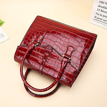 ELEGANT CROCODILE SKIN PATTENT SATCHEL