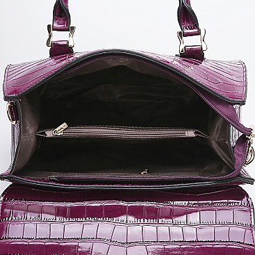 ELEGANT CROCODILE SKIN PATTENT SATCHEL