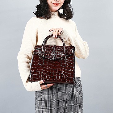 ELEGANT CROCODILE SKIN PATTENT SATCHEL