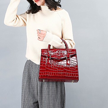 ELEGANT CROCODILE SKIN PATTENT SATCHEL