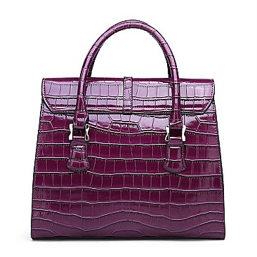 ELEGANT CROCODILE SKIN PATTENT SATCHEL