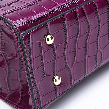 ELEGANT CROCODILE SKIN PATTENT SATCHEL