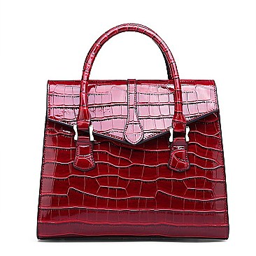 ELEGANT CROCODILE SKIN PATTENT SATCHEL