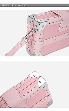 FASHION BOXY SHAPE STUDDED SHOULDER BAG