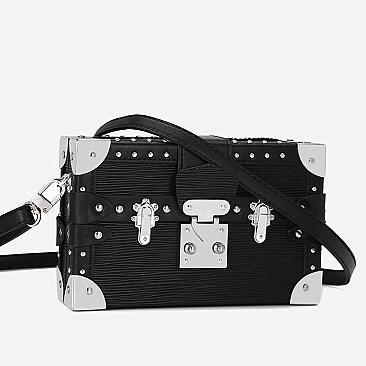 FASHION BOXY SHAPE STUDDED SHOULDER BAG