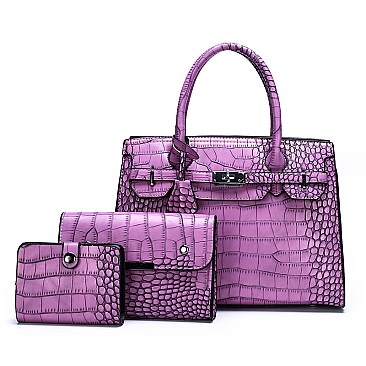 3 IN 1 CROCODILE PATTERN SATCHEL CLUTCH SET
