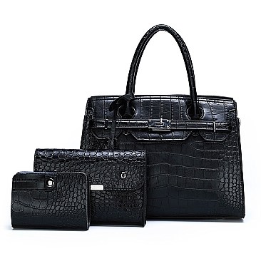 3 IN 1 CROCODILE PATTERN SATCHEL CLUTCH SET