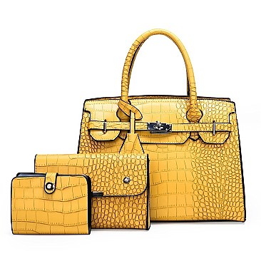 3 IN 1 CROCODILE PATTERN SATCHEL CLUTCH SET