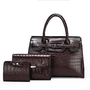 3 IN 1 CROCODILE PATTERN SATCHEL CLUTCH SET