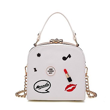 LIPSTICK & KISS ACCENT Metal Frame Satchel