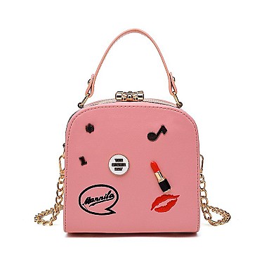 LIPSTICK & KISS ACCENT Metal Frame Satchel