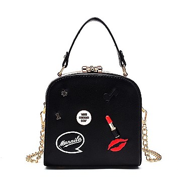 LIPSTICK & KISS ACCENT Metal Frame Satchel