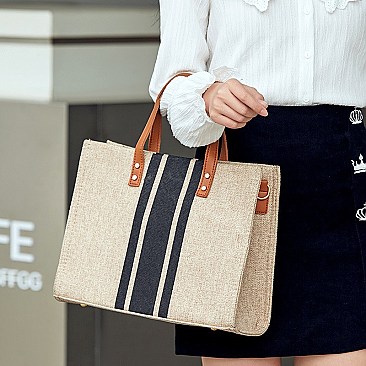 TRENDY STRIPED CANVAS TOTE BAG