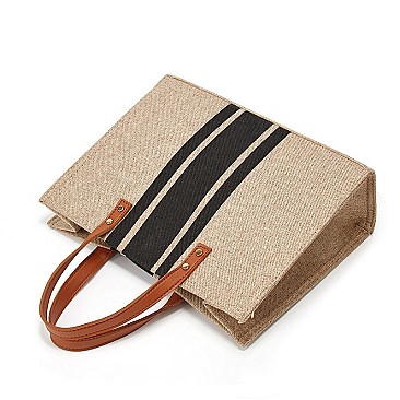 TRENDY STRIPED CANVAS TOTE BAG