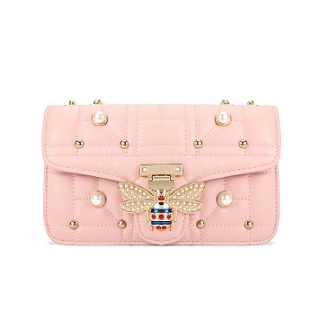 QUEEN BE ACCENT RIVETED QUILTED SHOULDER BAG