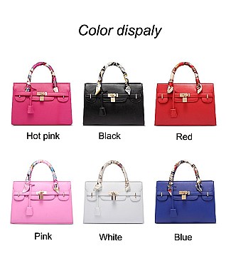 PADLOCK ACCENT PRINTED HANDLE SATCHEL
