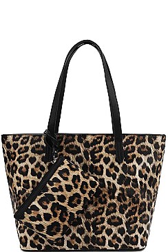 3in1 CLASSY LEOPARD DESIGNED FABRIC FASHION TOTE SET JYLHU-101-1W