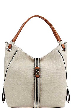 FASHIONABLE TEXTURED LEATHER TRIMMED OVER SIZE SATCHEL JYLHU-191