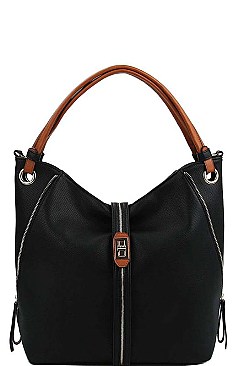 FASHIONABLE TEXTURED LEATHER TRIMMED OVER SIZE SATCHEL JYLHU-191