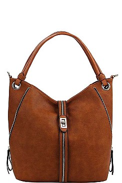 FASHIONABLE TEXTURED LEATHER TRIMMED OVER SIZE SATCHEL JYLHU-191