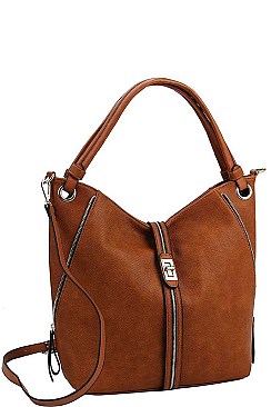 FASHIONABLE TEXTURED LEATHER TRIMMED OVER SIZE SATCHEL JYLHU-191