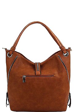 FASHIONABLE TEXTURED LEATHER TRIMMED OVER SIZE SATCHEL JYLHU-191