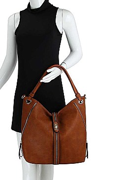 FASHIONABLE TEXTURED LEATHER TRIMMED OVER SIZE SATCHEL JYLHU-191