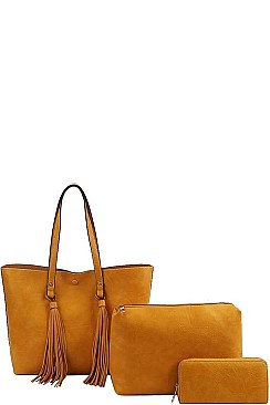 3IN1 DESIGNER BIG TASSEL SHOPPER WITH MATCHING WALLET