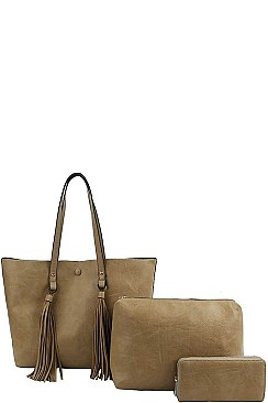 3IN1 DESIGNER BIG TASSEL SHOPPER WITH MATCHING WALLET
