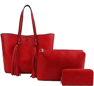3IN1 DESIGNER BIG TASSEL SHOPPER WITH MATCHING WALLET