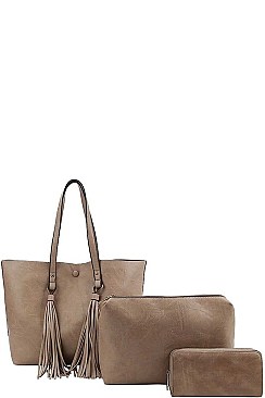 3IN1 DESIGNER BIG TASSEL SHOPPER WITH MATCHING WALLET
