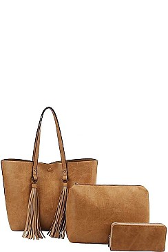 3IN1 DESIGNER BIG TASSEL SHOPPER WITH MATCHING WALLET