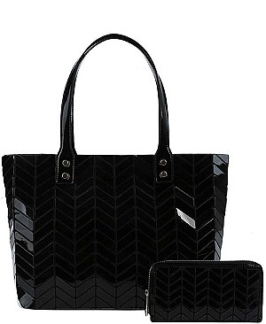 STYLISH 2 IN 1 HERRINGBONE PATTERN TOTE BAG WITH MATCHING WALLET JY-LHU-221-1W