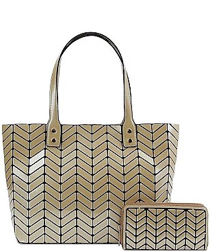 STYLISH 2 IN 1 HERRINGBONE PATTERN TOTE BAG WITH MATCHING WALLET JY-LHU-221-1W