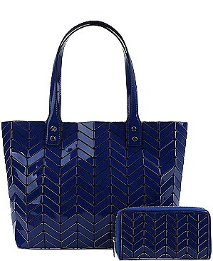 STYLISH 2 IN 1 HERRINGBONE PATTERN TOTE BAG WITH MATCHING WALLET JY-LHU-221-1W