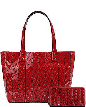 STYLISH 2 IN 1 HERRINGBONE PATTERN TOTE BAG WITH MATCHING WALLET JY-LHU-221-1W