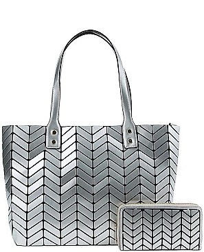 STYLISH 2 IN 1 HERRINGBONE PATTERN TOTE BAG WITH MATCHING WALLET JY-LHU-221-1W